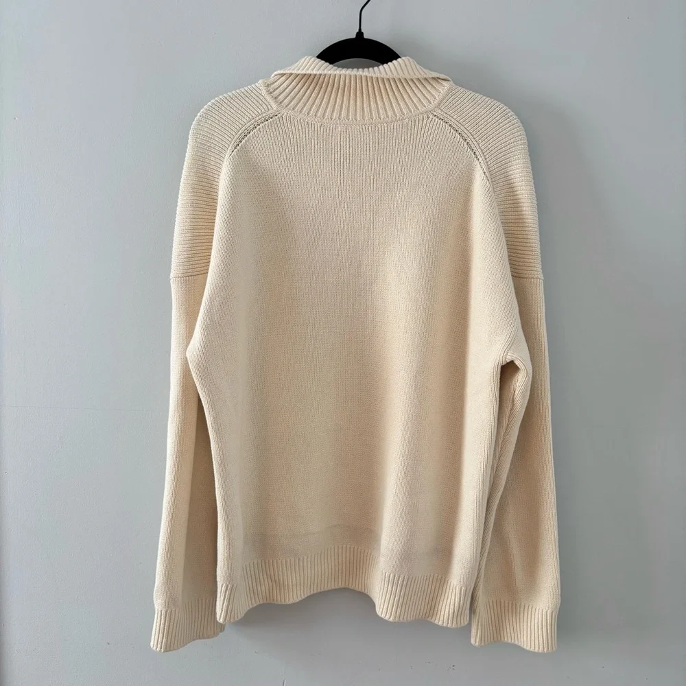 Reformation Brooklyn Organic Cotton Sweater Polo Thick Knit Pullover Cream - Picture 5 of 8